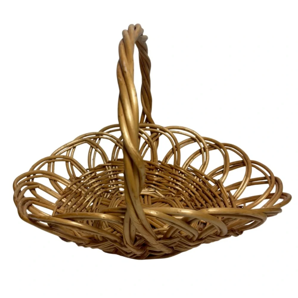 Vintage Gathering Basket Antique Woven Hand Crafted Natural Boho Country Cottage
